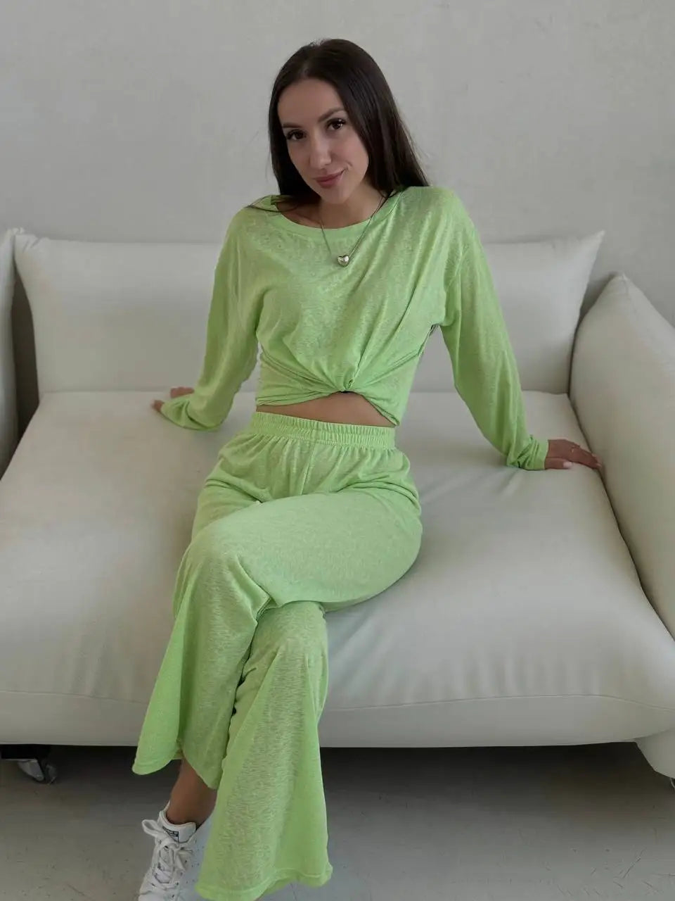 חולצת בייסיק ארוכה דמוי פשתן - נועם