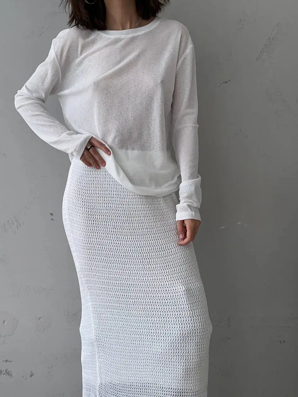 חולצת בייסיק ארוכה דמוי פשתן - נועם