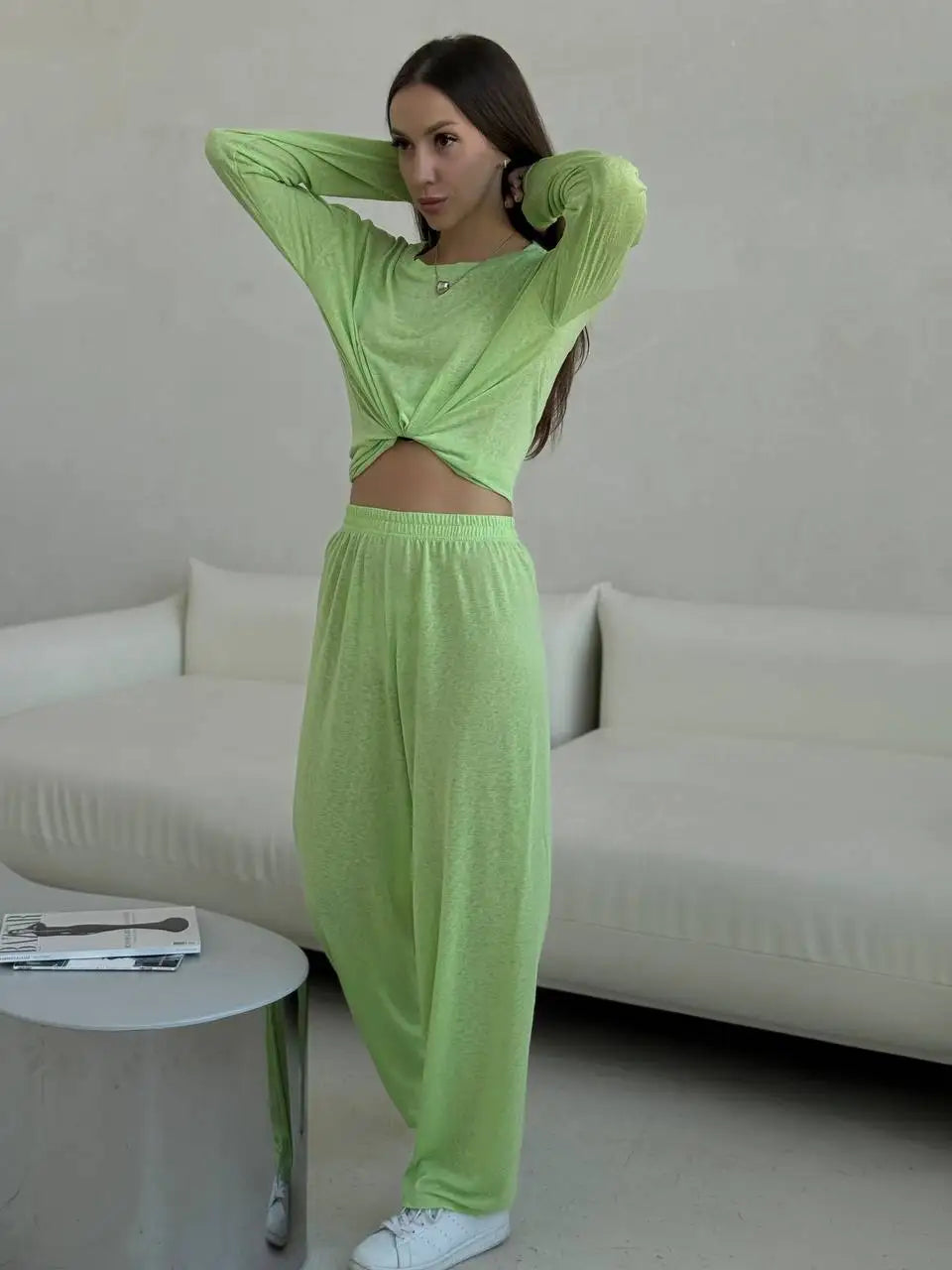 חולצת בייסיק ארוכה דמוי פשתן - נועם